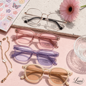 Bộ sưu tập kính mắt Lumi Eyewear màu pastel gồm kính gọng kim loại và gọng nhựa thời trang.