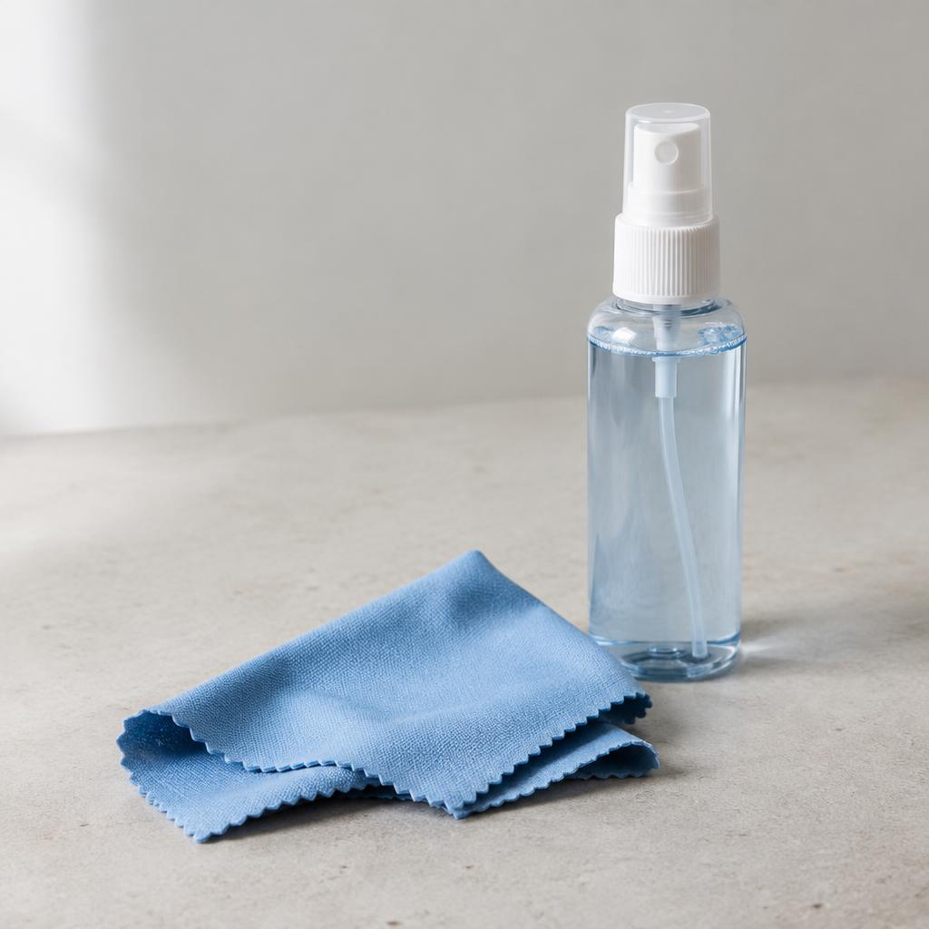 Bộ dụng cụ chăm sóc kính chuyên dụng với khăn microfiber và chai xịt