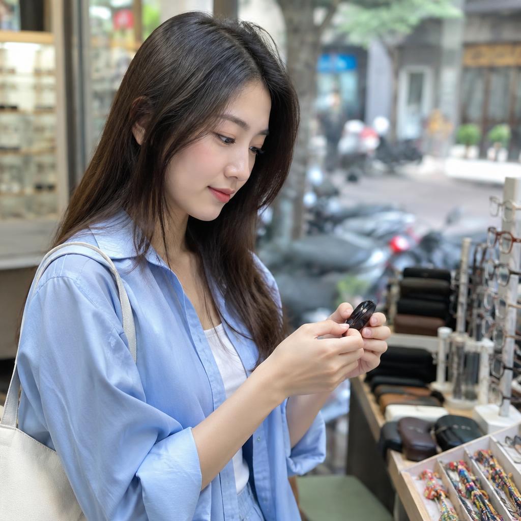 Người dùng đang lựa chọn mua sắm phụ kiện mắt kính online