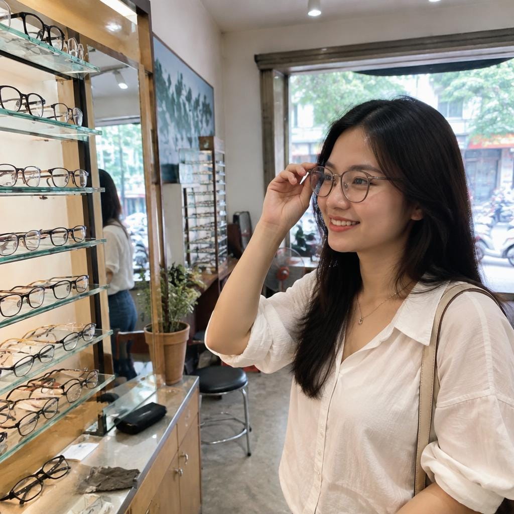 Người đàn ông đeo kính gọng tròn màu đen, phong cách hiện đại